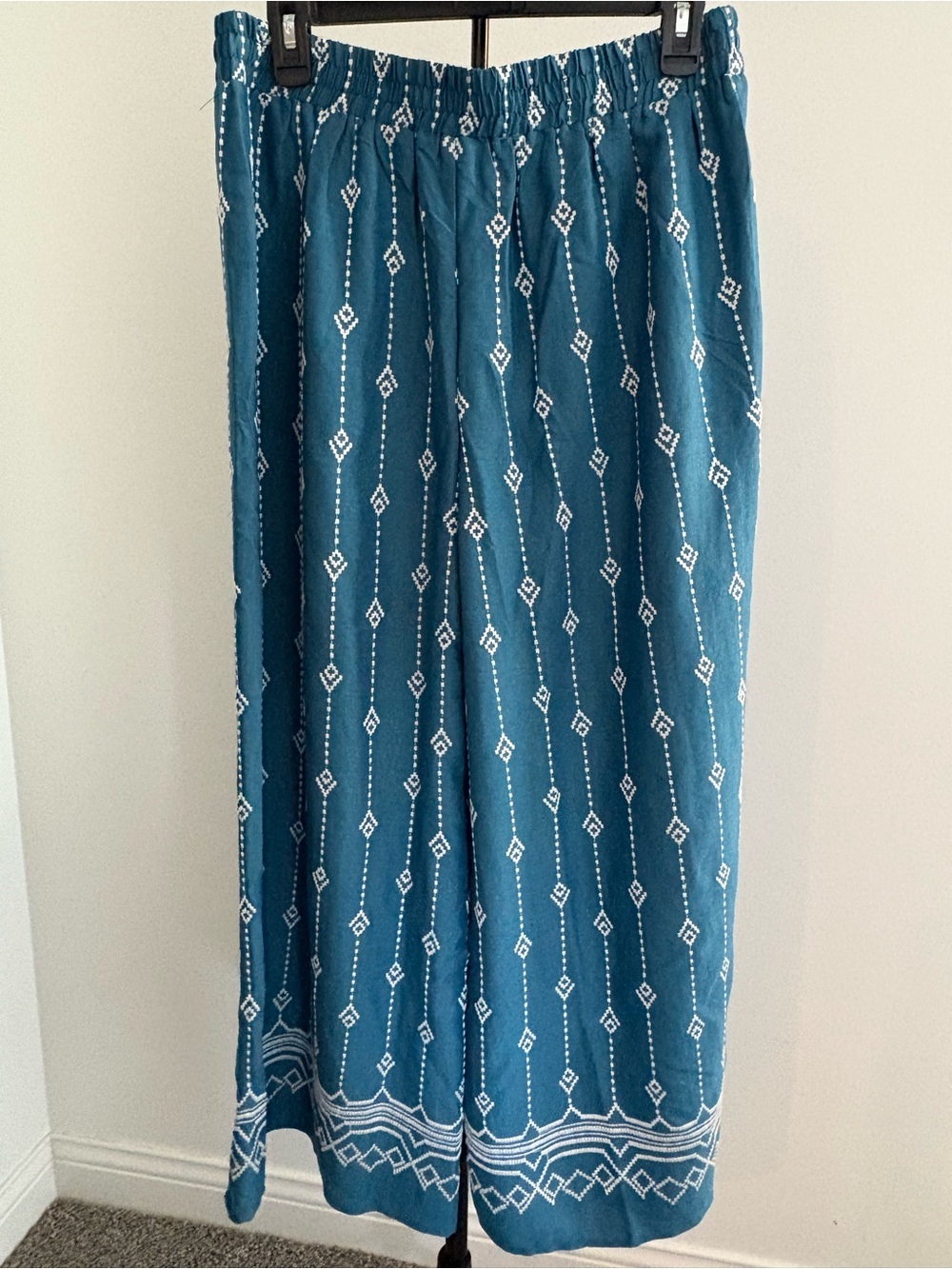 Umgee Teal Stitch-Pattern Wide Leg Pants